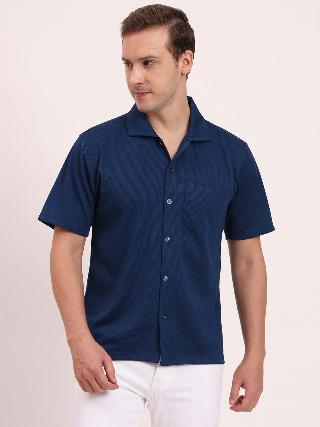 Cuban Collar Shirt- Airforce Blue.
