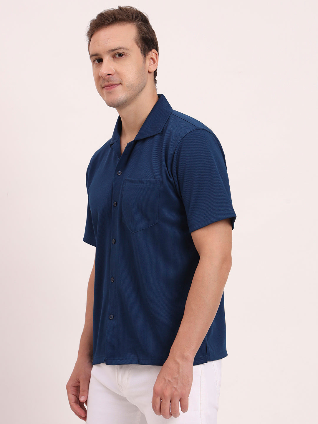 Cuban Collar Shirt- Airforce Blue.