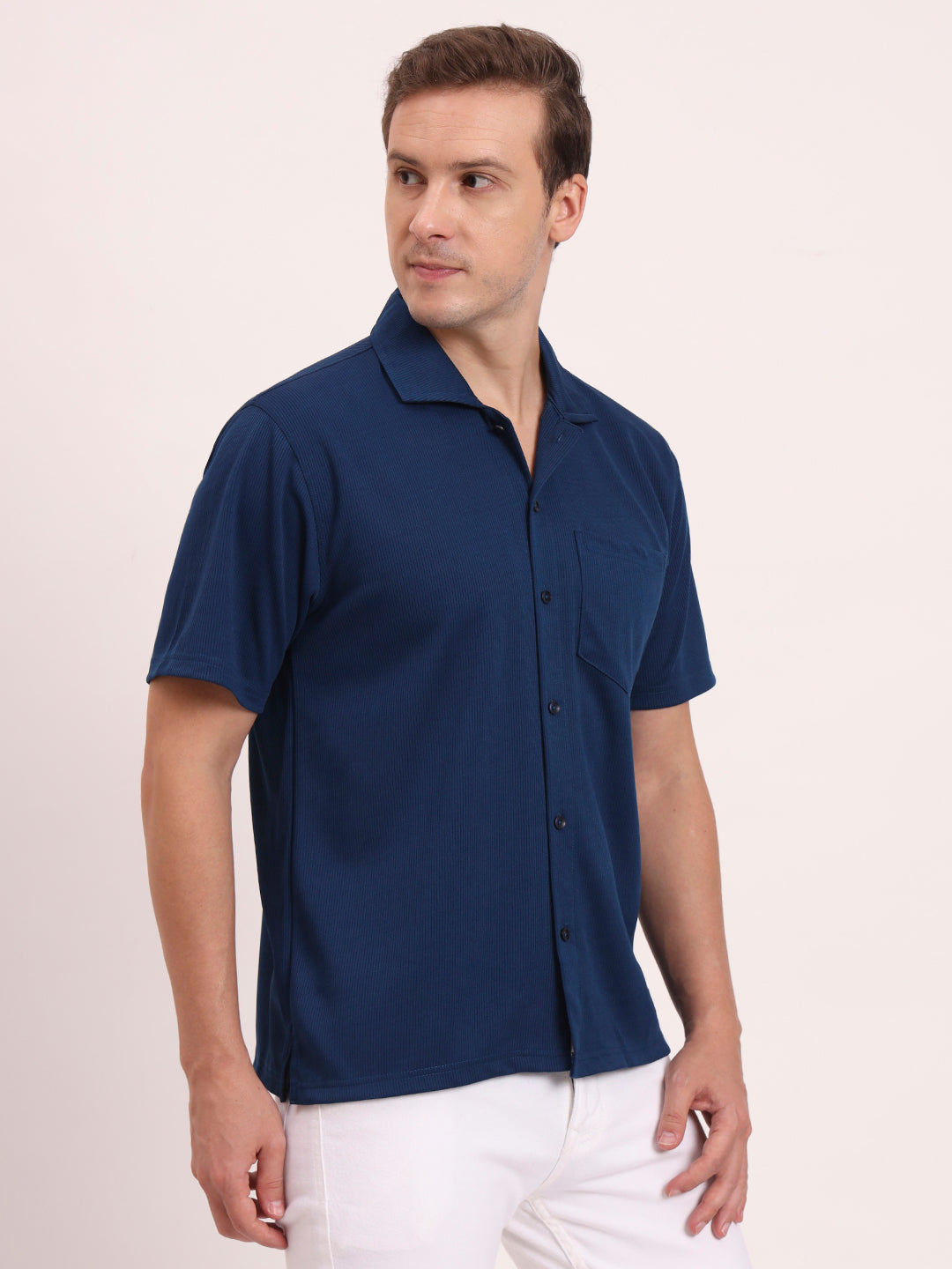 Cuban Collar Shirt- Airforce Blue.