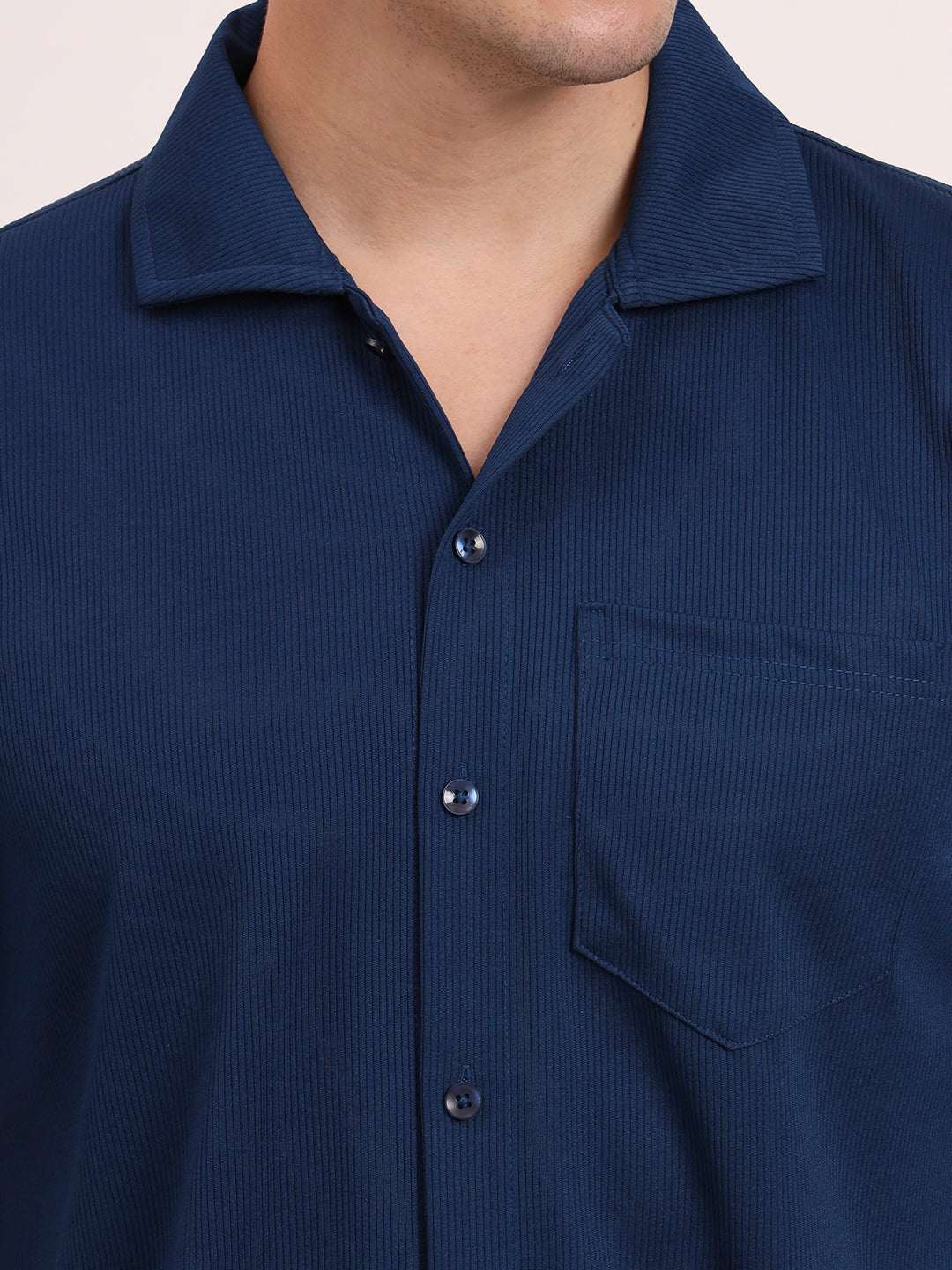Cuban Collar Shirt- Airforce Blue.