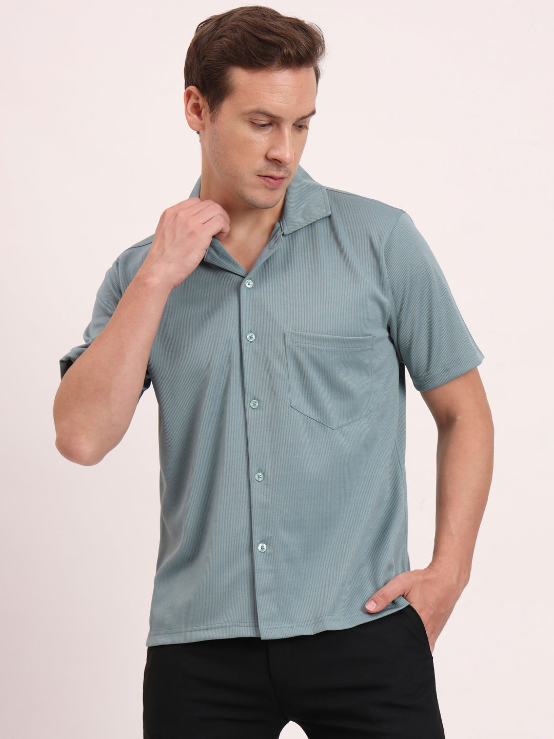 Cuban Collar Shirt-Dusky Mint