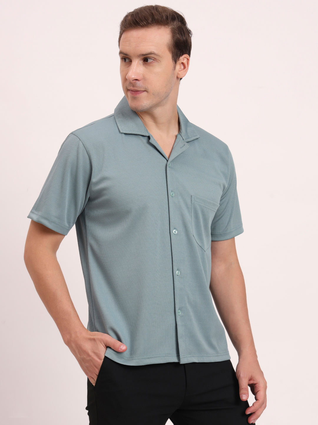 Cuban Collar Shirt-Dusky Mint