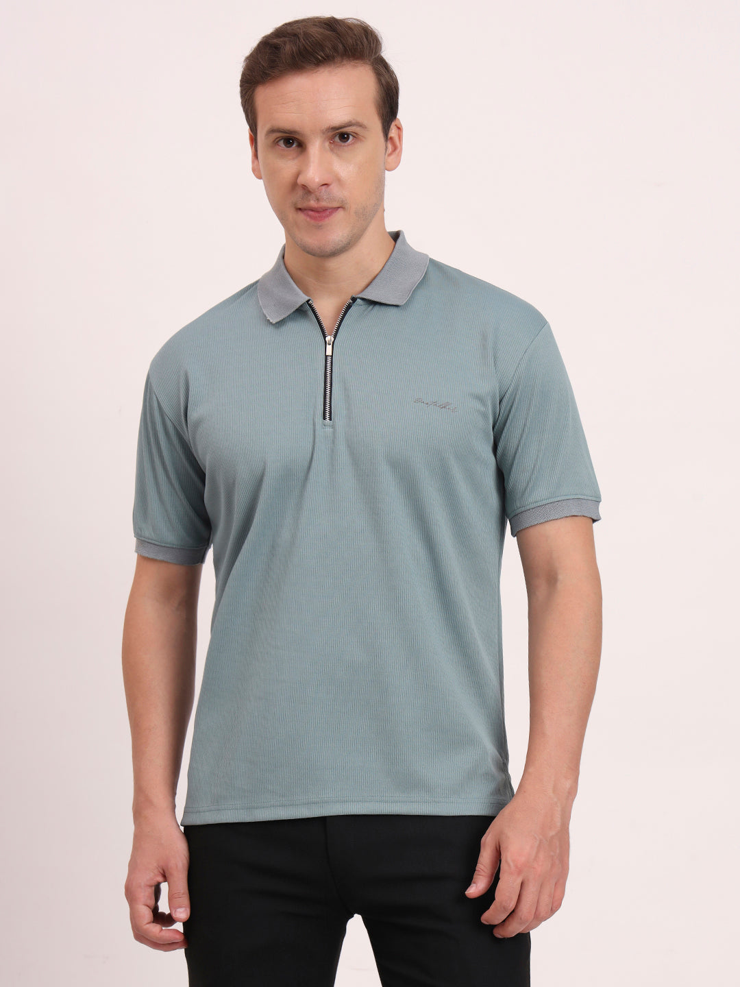 Half-Zip Texture Polo-Dusky Mint