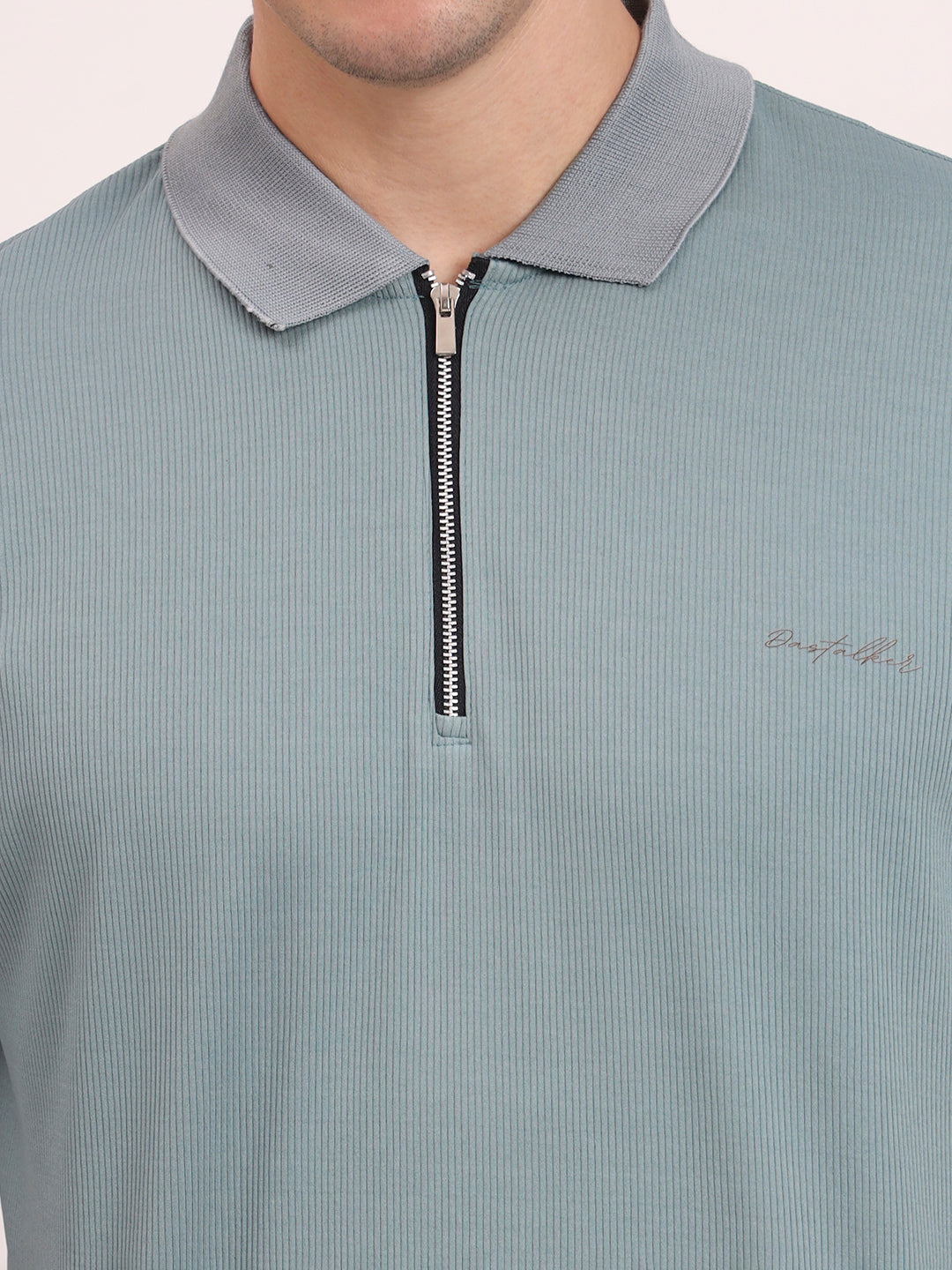 Half-Zip Texture Polo-Dusky Mint