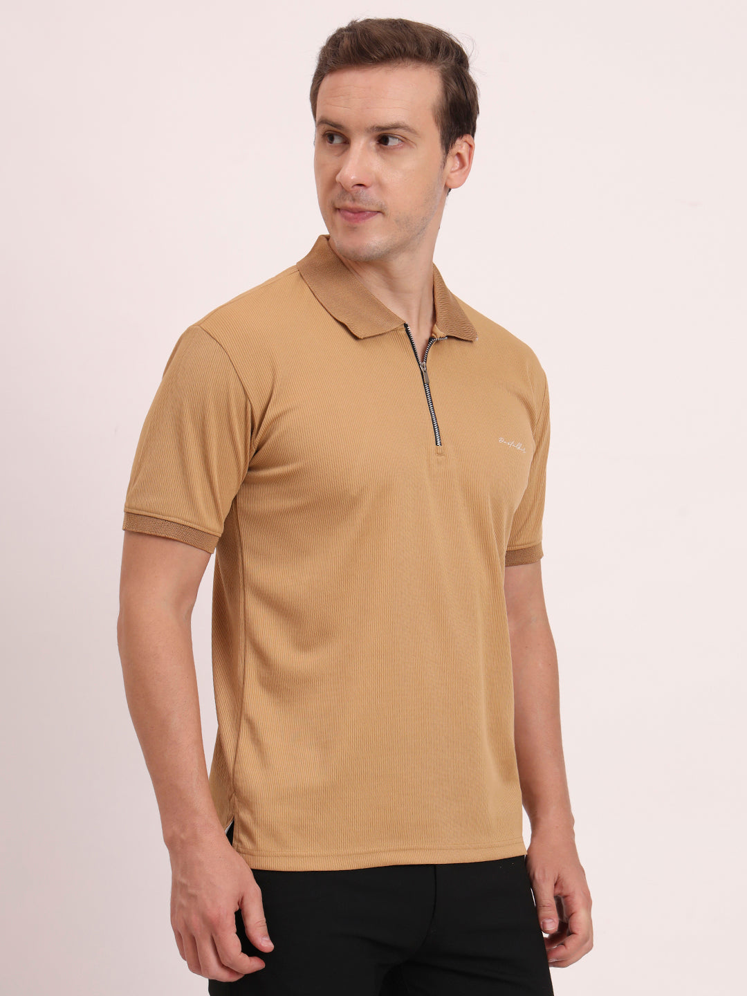 Half-Zip Texture Polo-Mute Tan
