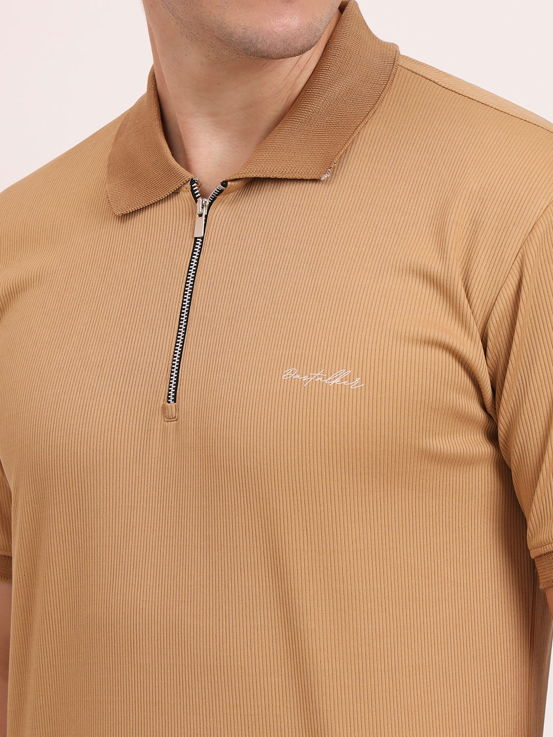Half-Zip Texture Polo-Mute Tan