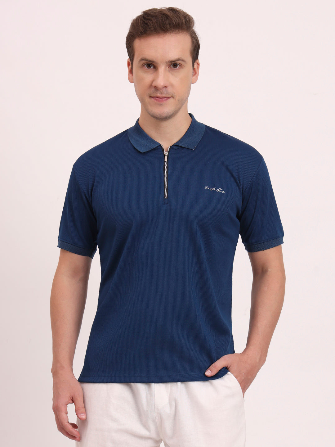 Half-Zip Texture Polo-Airforce Blue