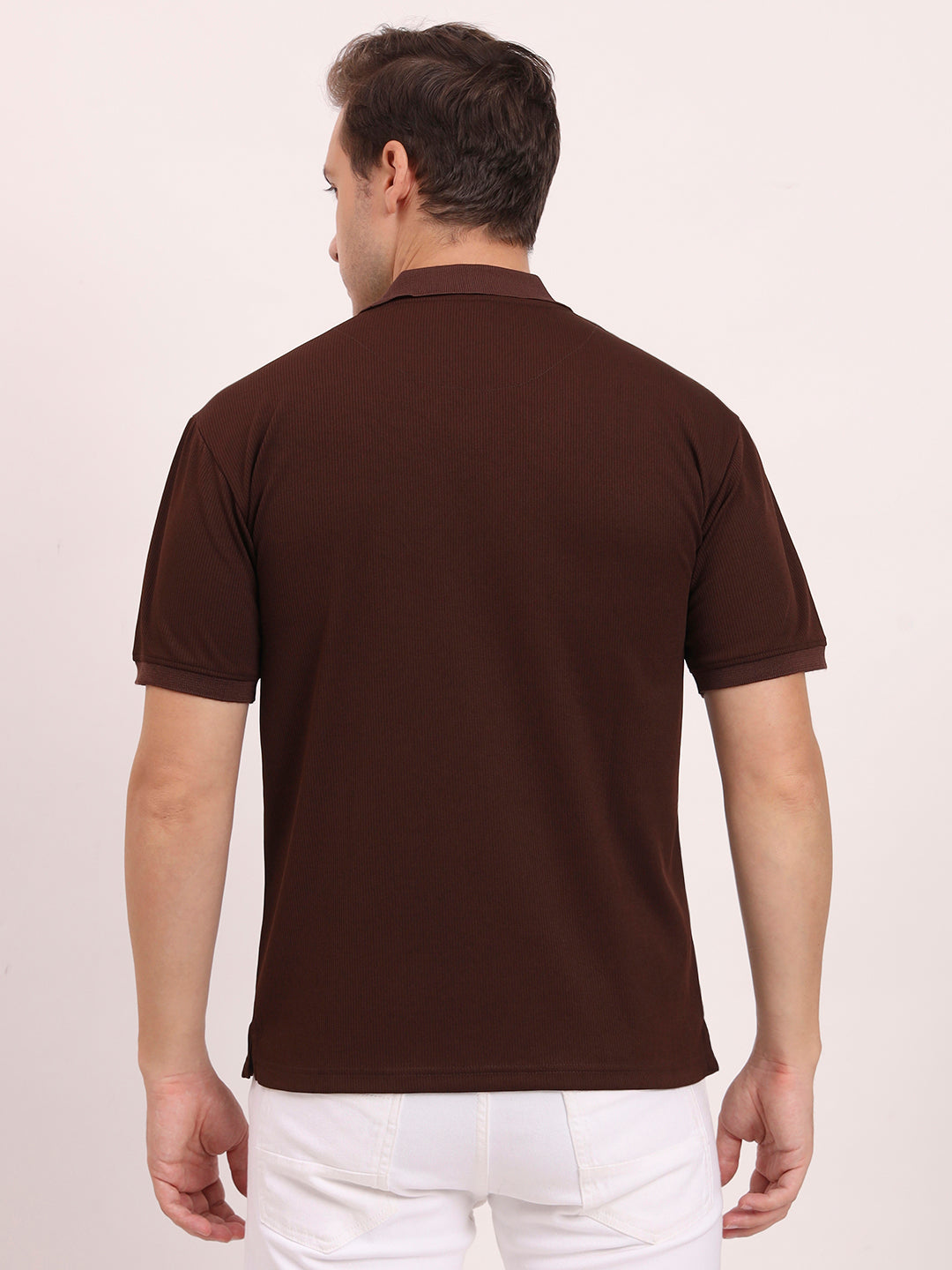 Half-Zip Texture Polo- Dark Coffee