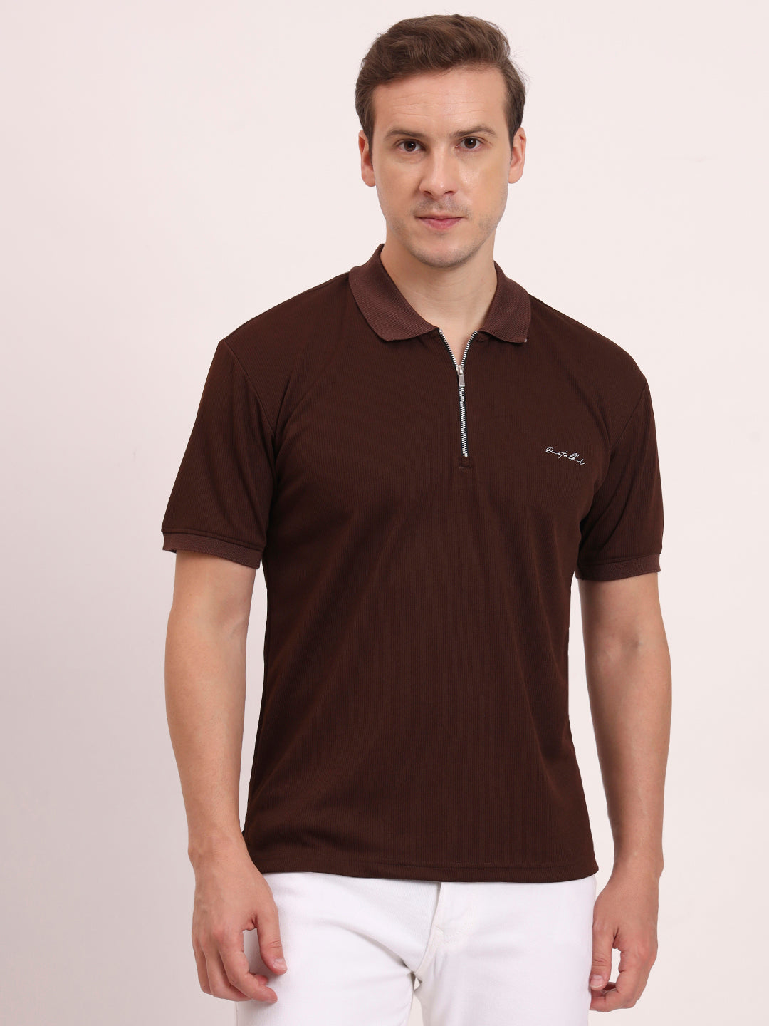 Half-Zip Texture Polo- Dark Coffee