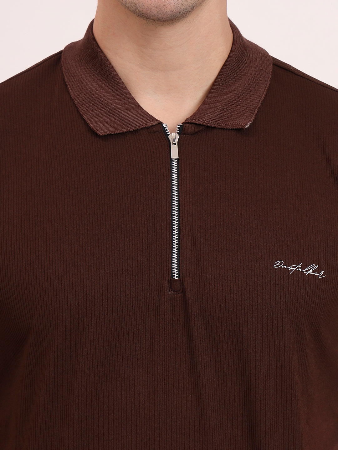Half-Zip Texture Polo- Dark Coffee