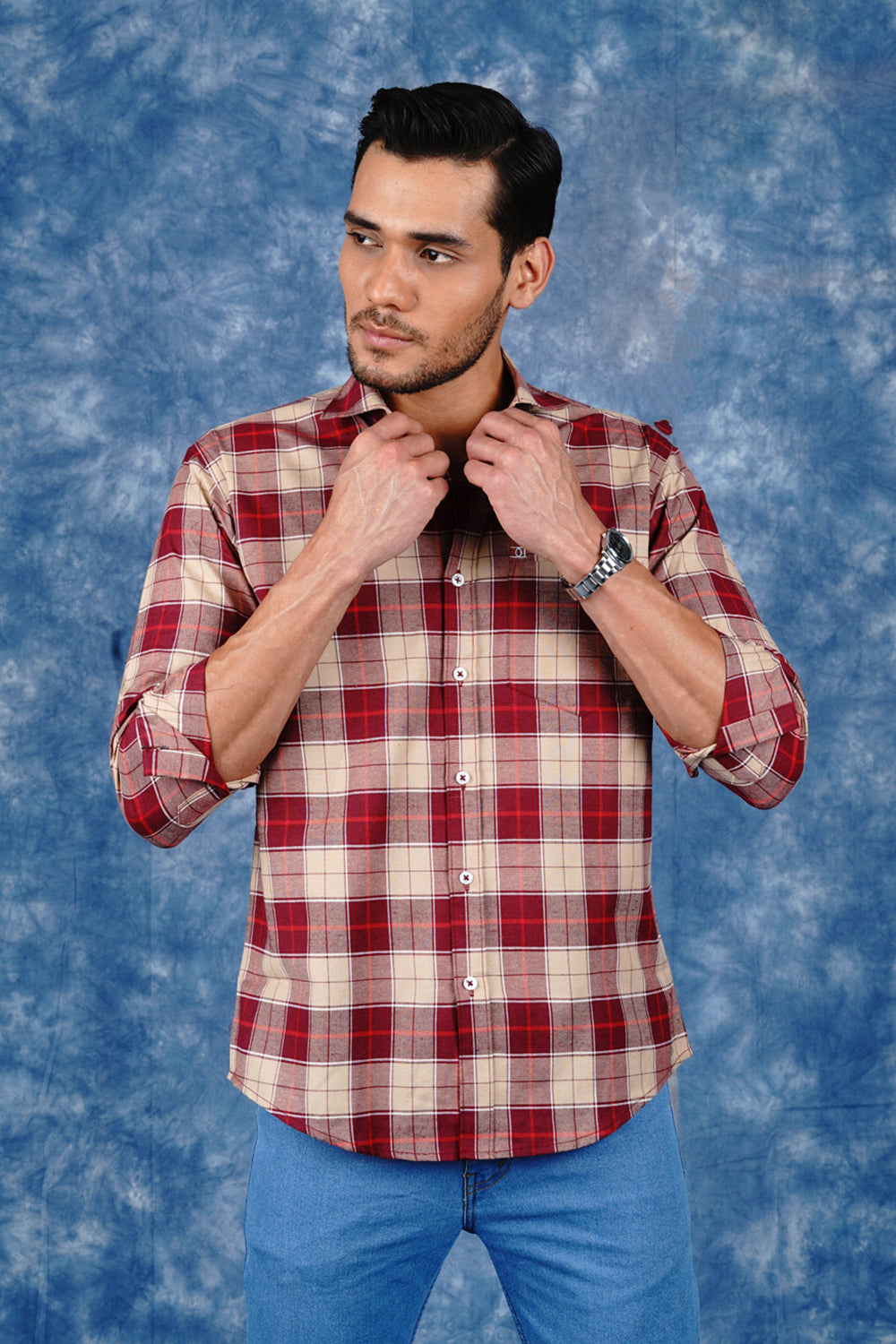 Mens Big Block Check Burgandy