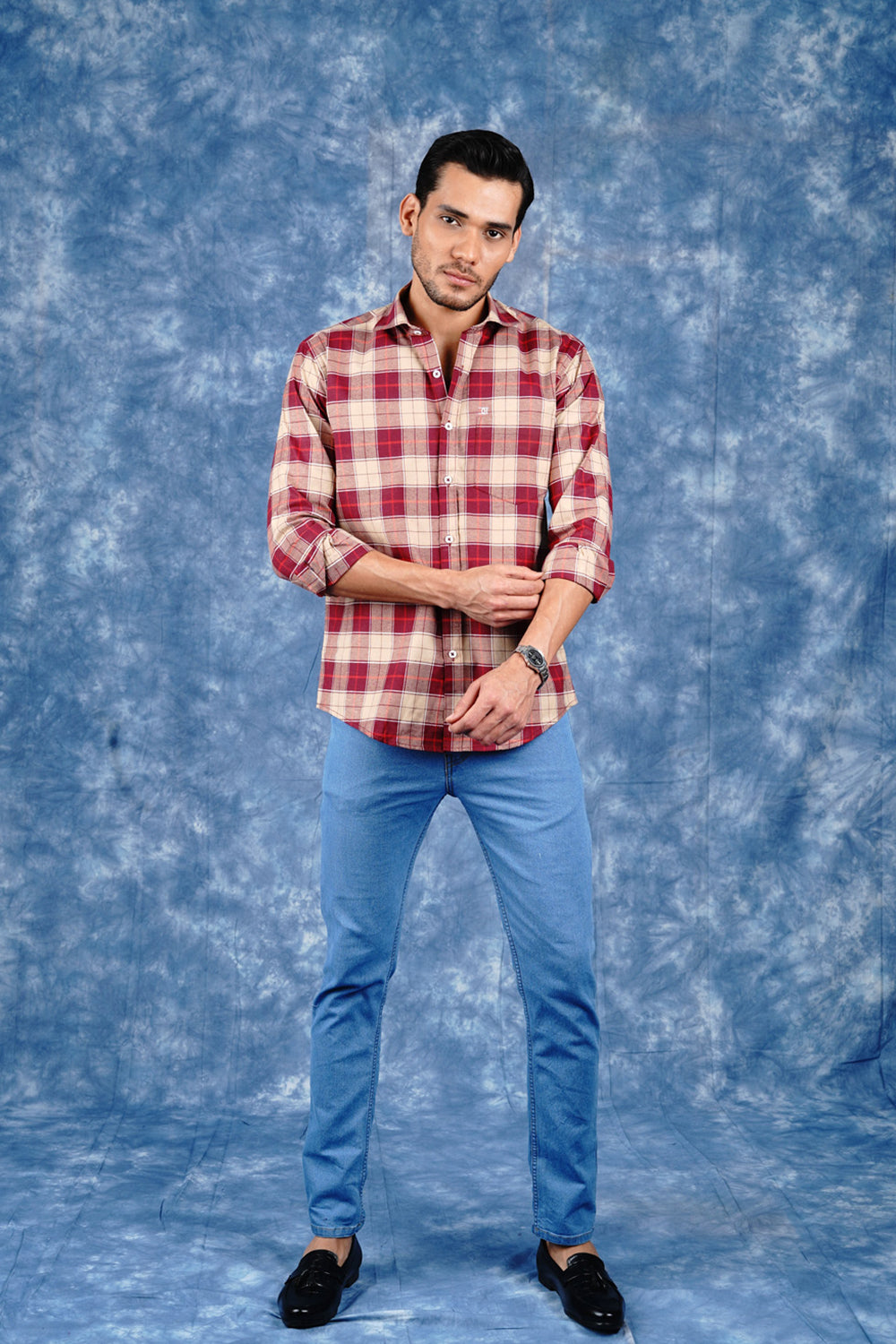 Mens Big Block Check Burgandy