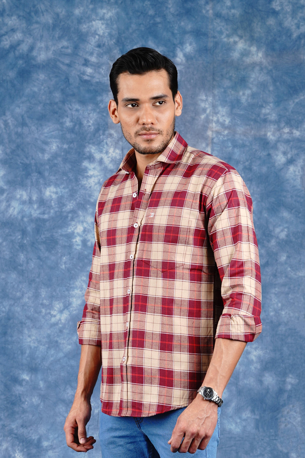 Mens Big Block Check Burgandy