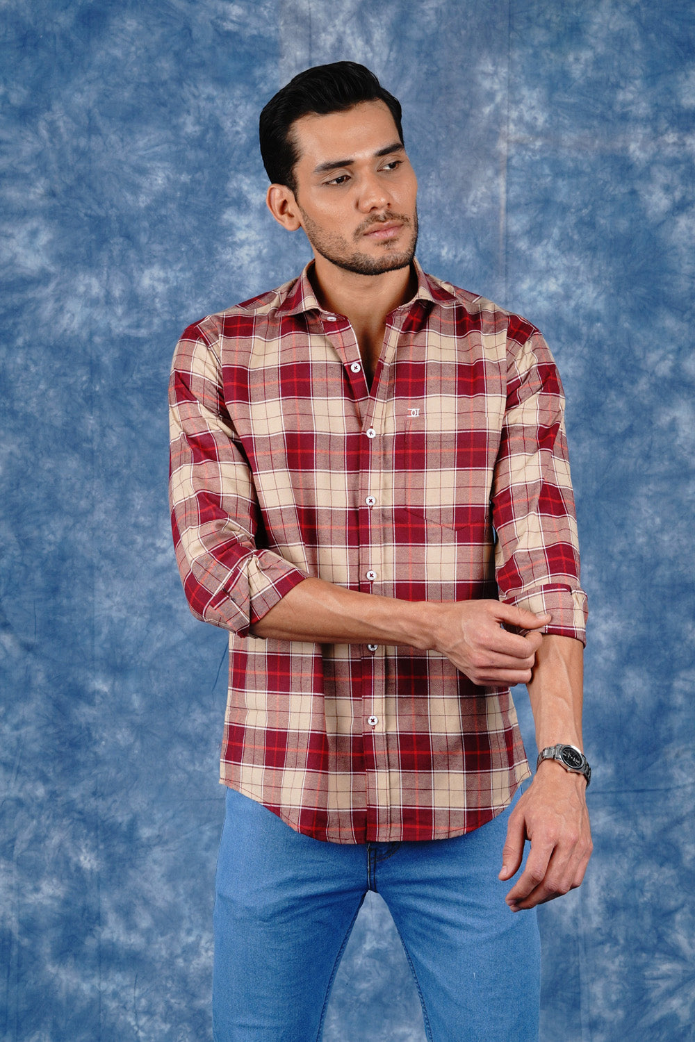 Mens Big Block Check Burgandy