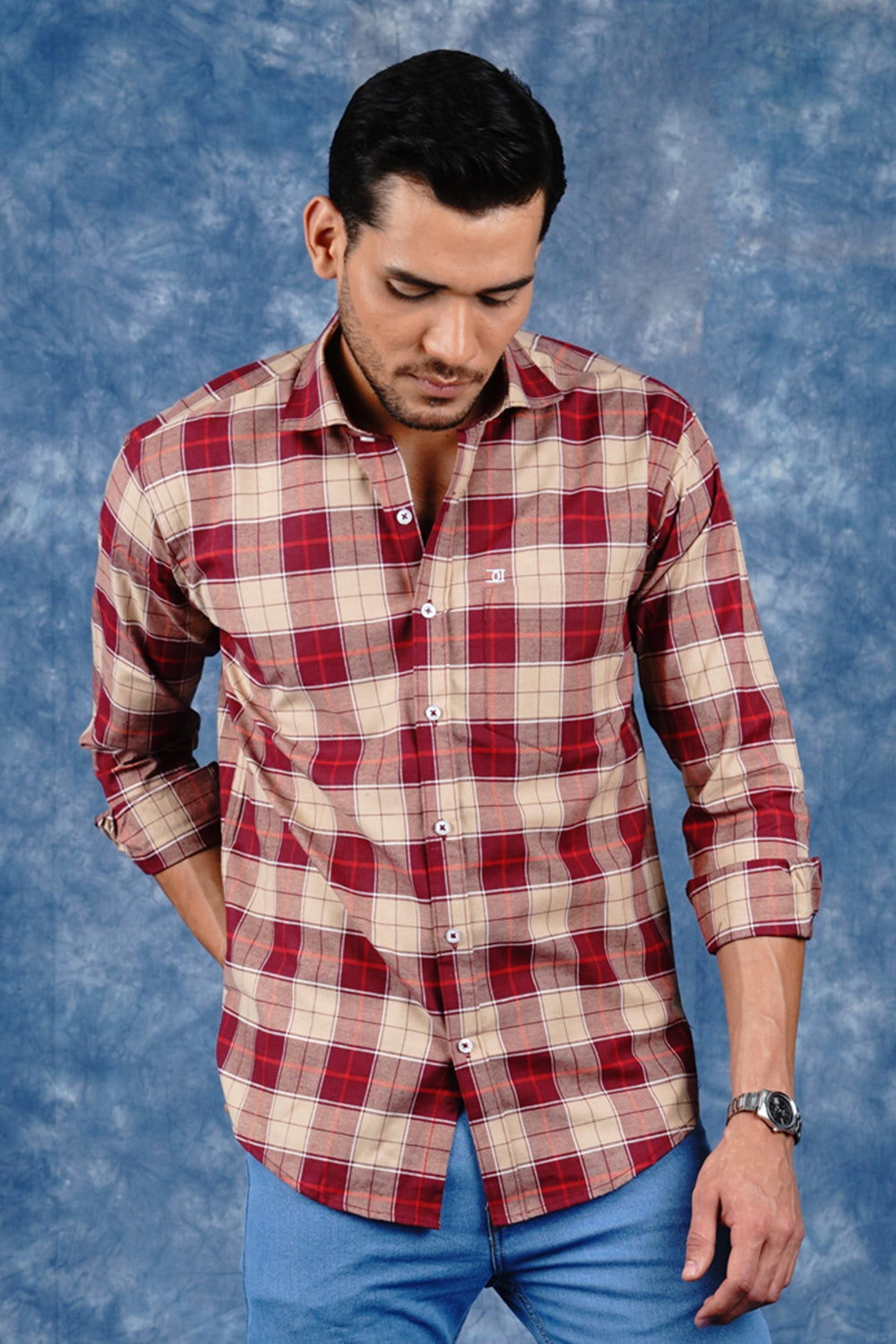 Mens Big Block Check Burgandy