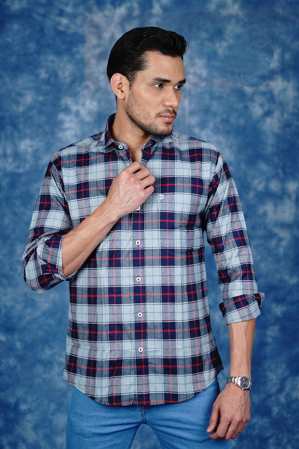 Mens Big Block Check Greyblue