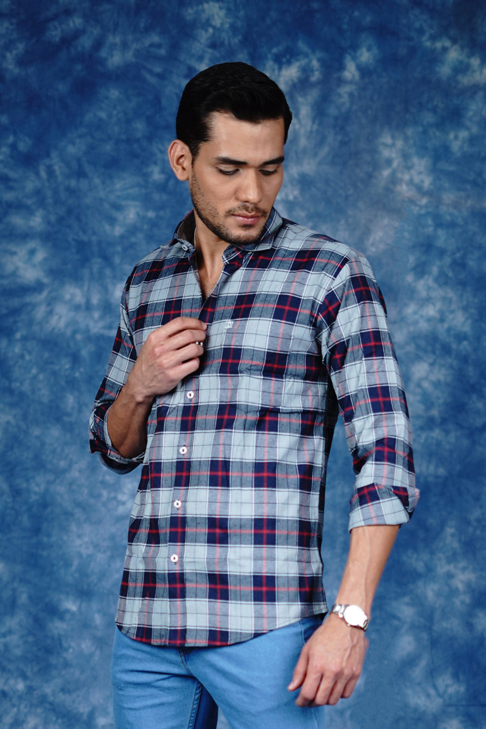 Mens Big Block Check Greyblue