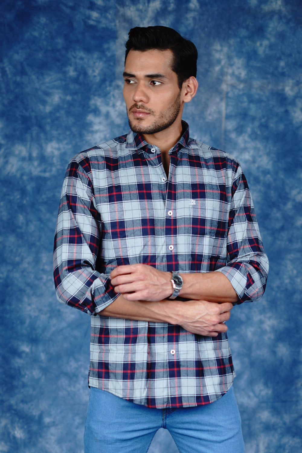 Mens Big Block Check Greyblue