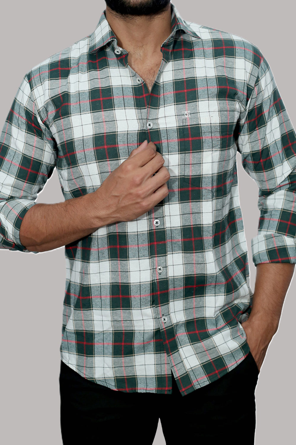 Mens Big Block Check Ivorygreen