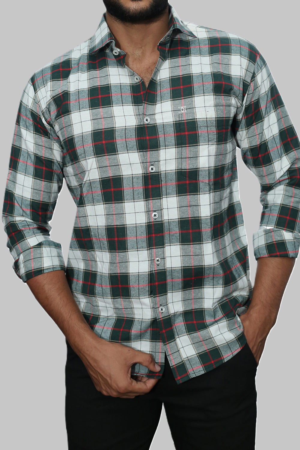 Mens Big Block Check Ivorygreen