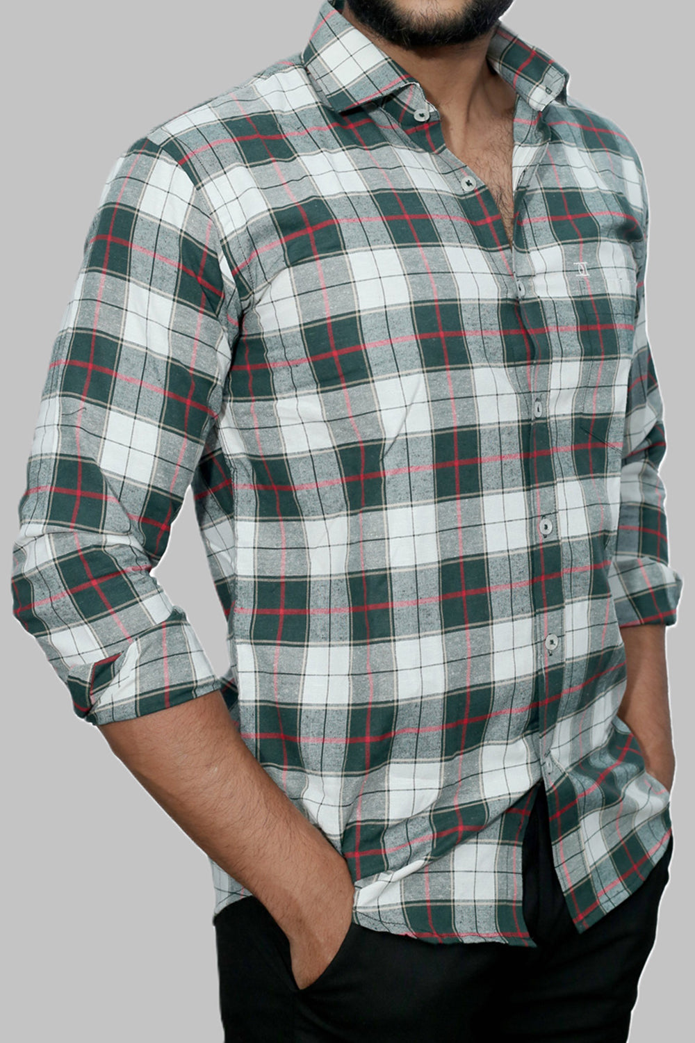 Mens Big Block Check Ivorygreen