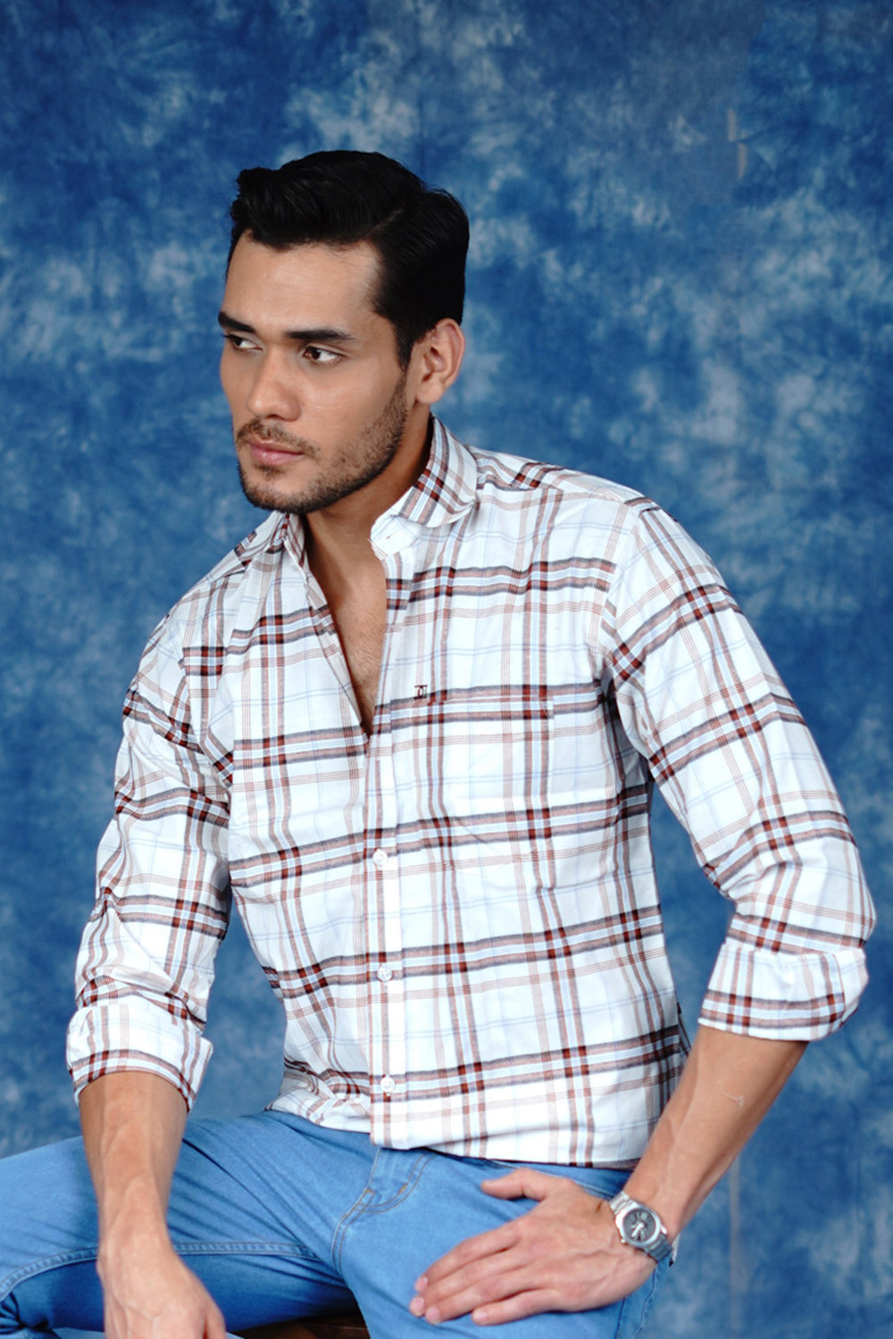 Mens Valle Check White Ton