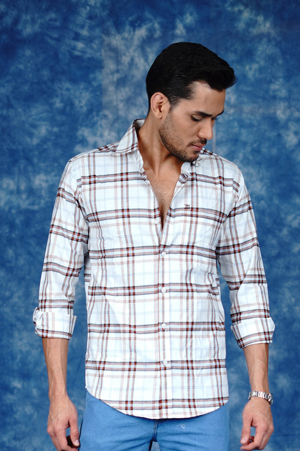 Mens Valle Check White Ton