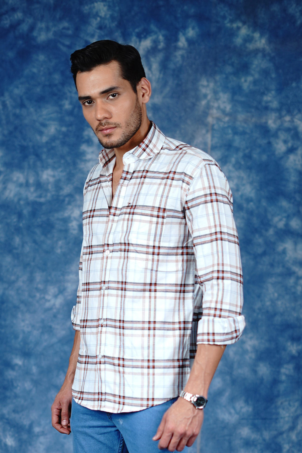 Mens Valle Check White Ton