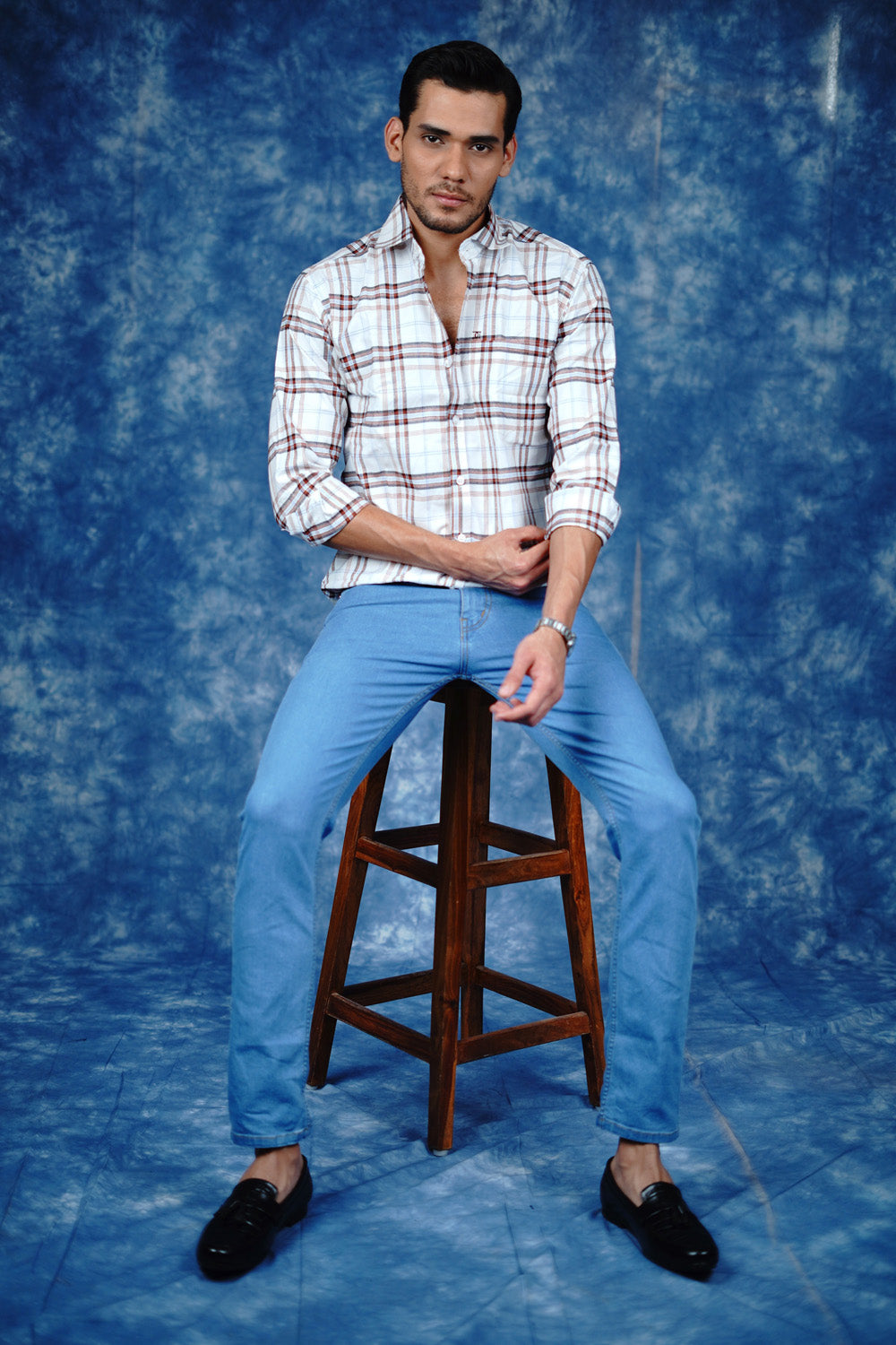 Mens Valle Check White Ton