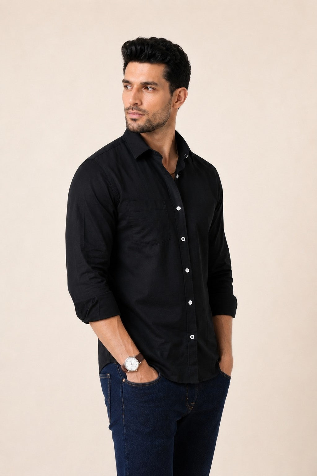 Mens Linen Shirts Black