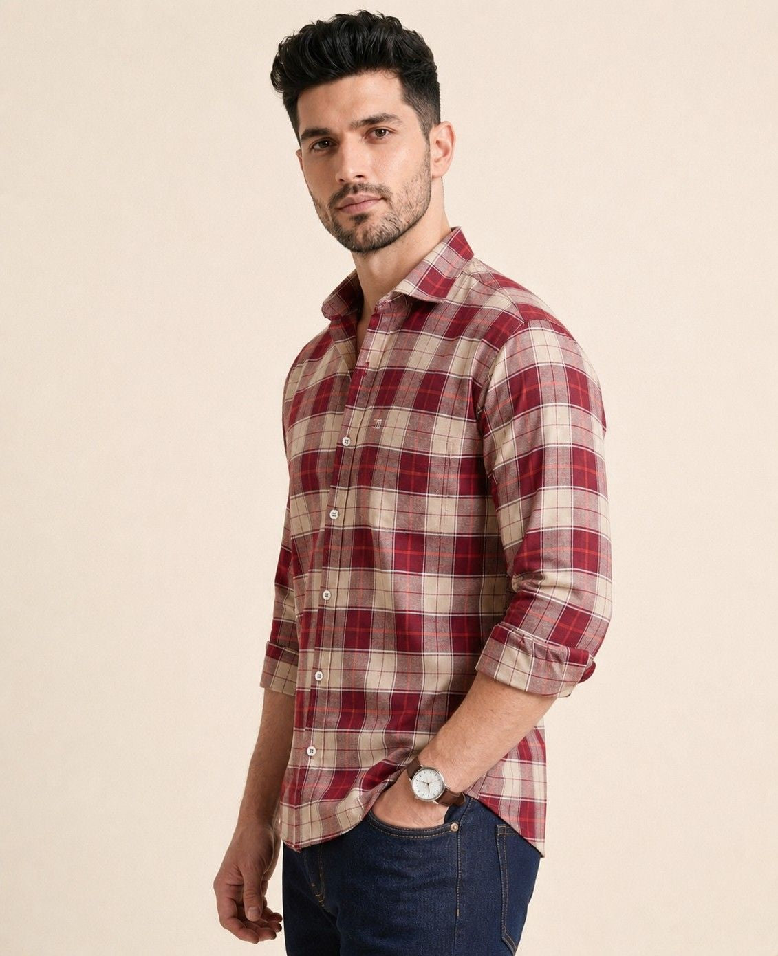 Mens Big Block Check Burgandy