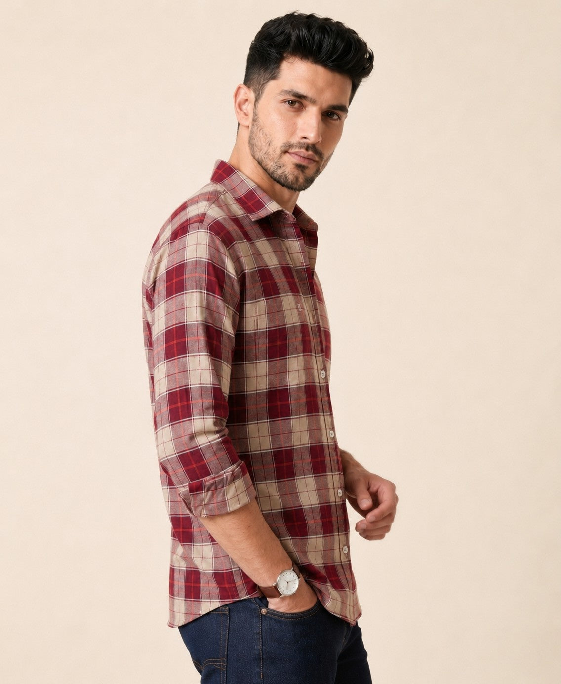 Mens Big Block Check Burgandy