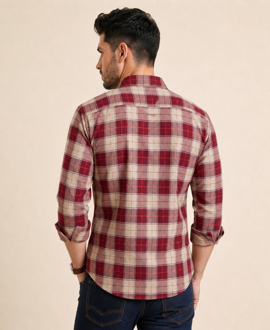 Mens Big Block Check Burgandy