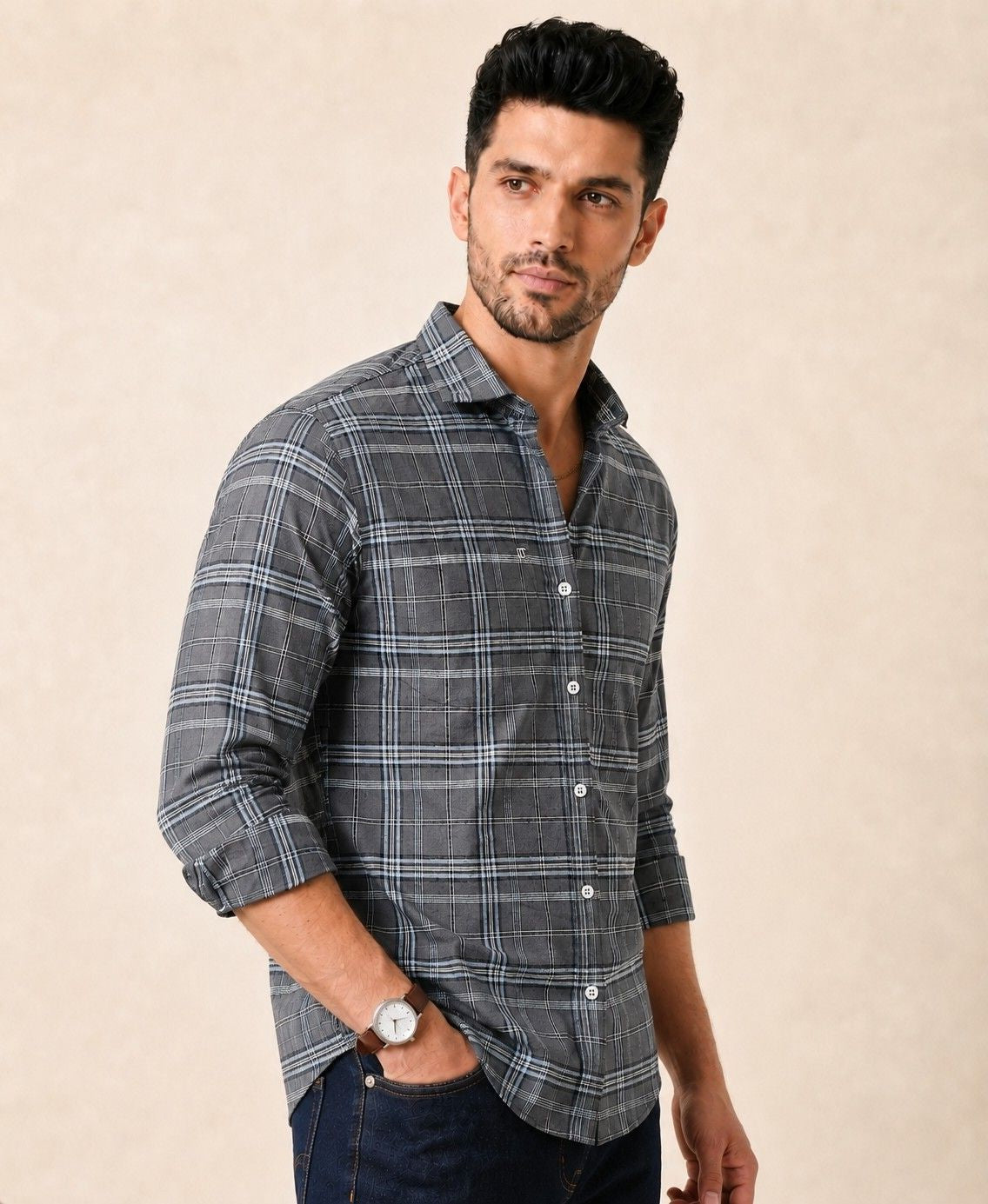 Mens Valle Check Icegrey