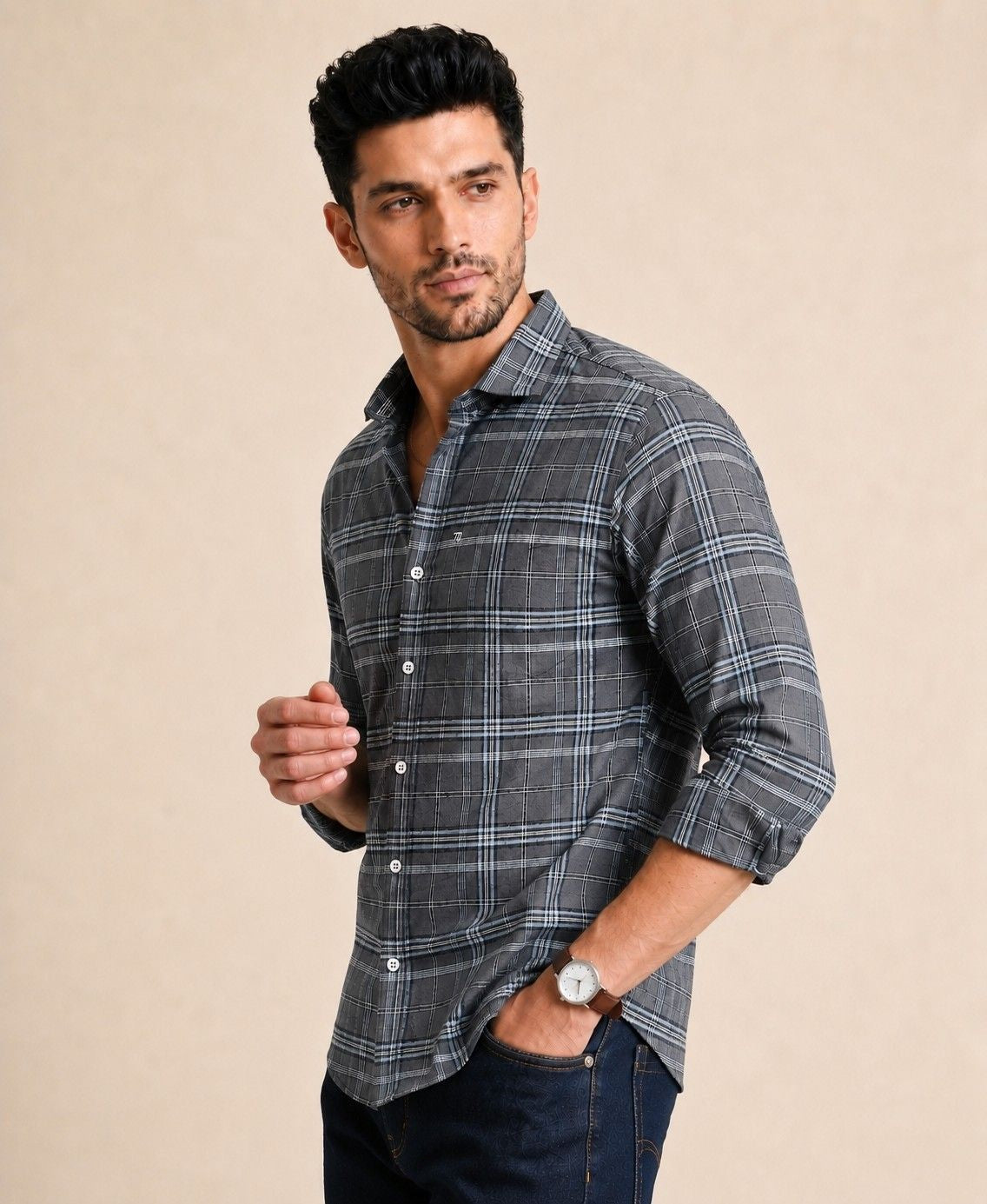 Mens Valle Check Icegrey