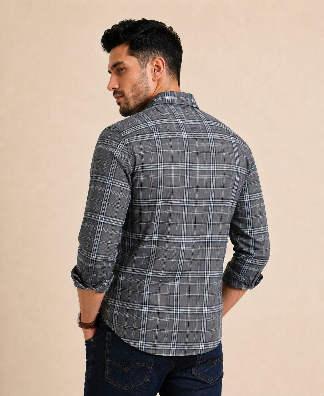Mens Valle Check Icegrey