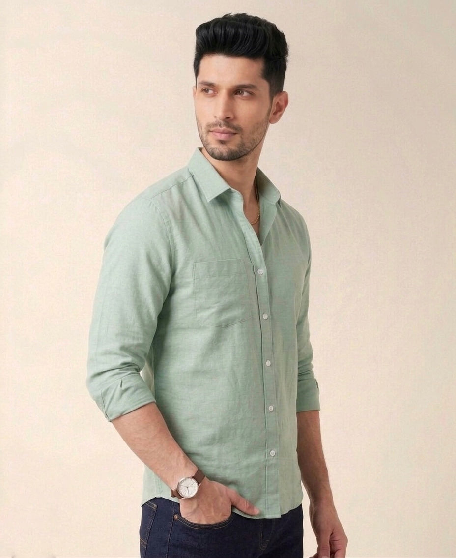 Mens Linen Shirts Light Green