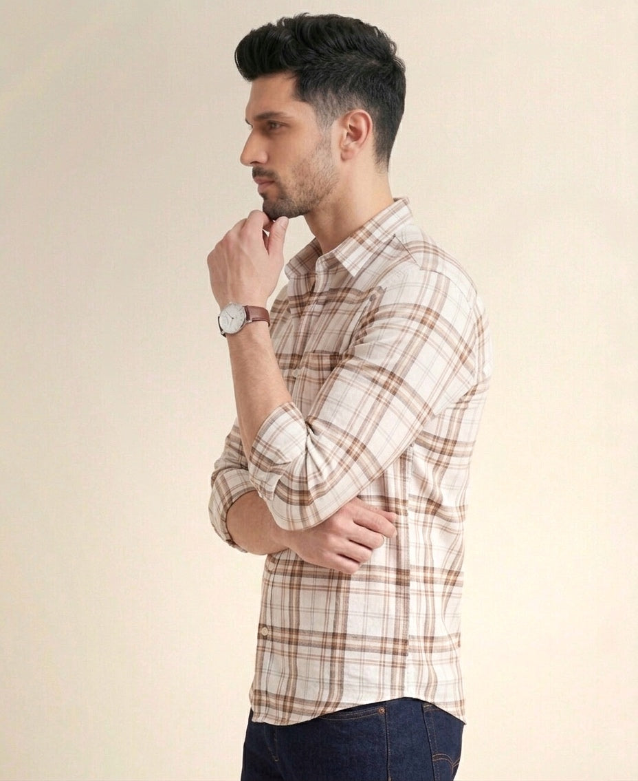 Mens Valle Check White Ton