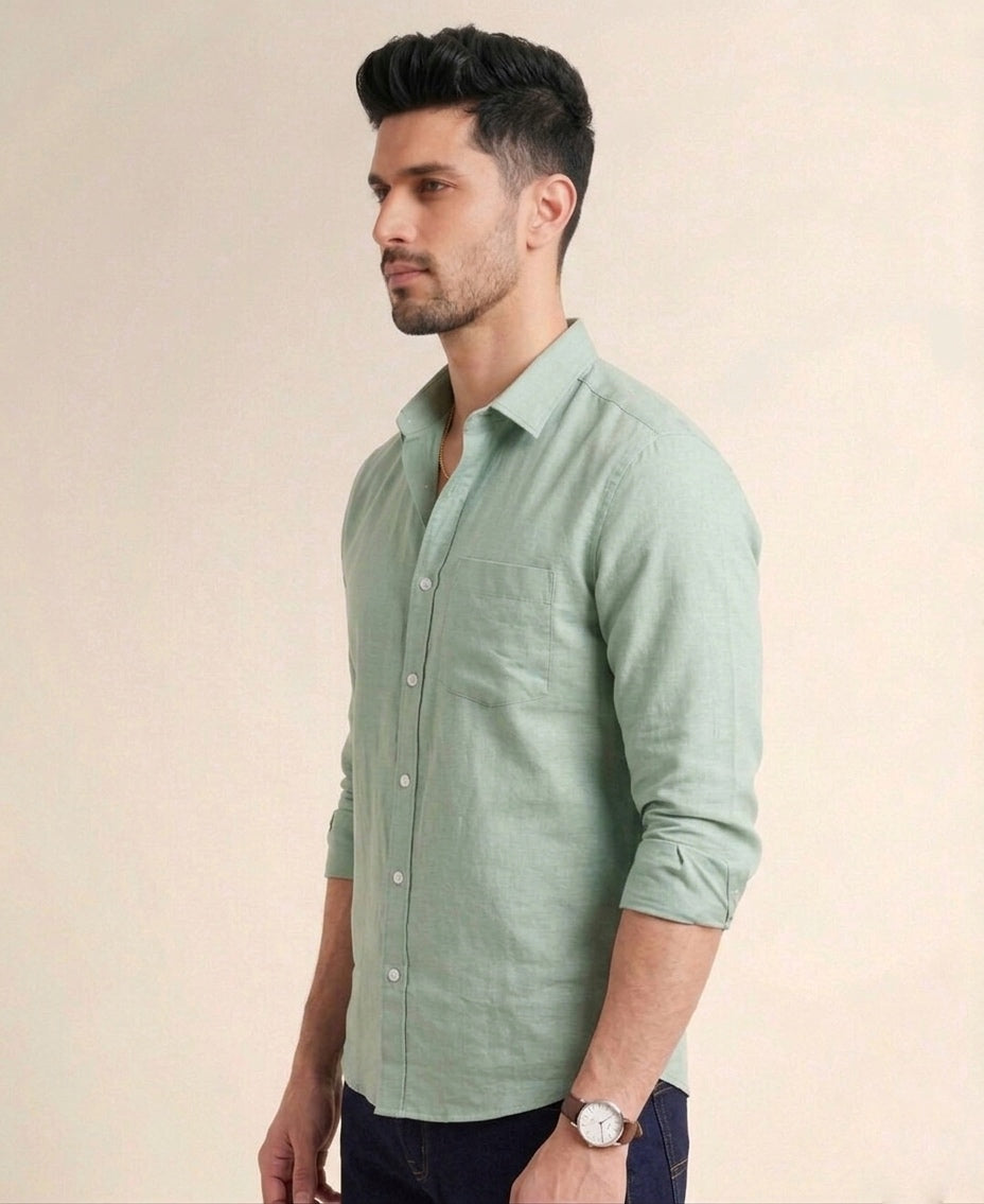 Mens Linen Shirts Light Green