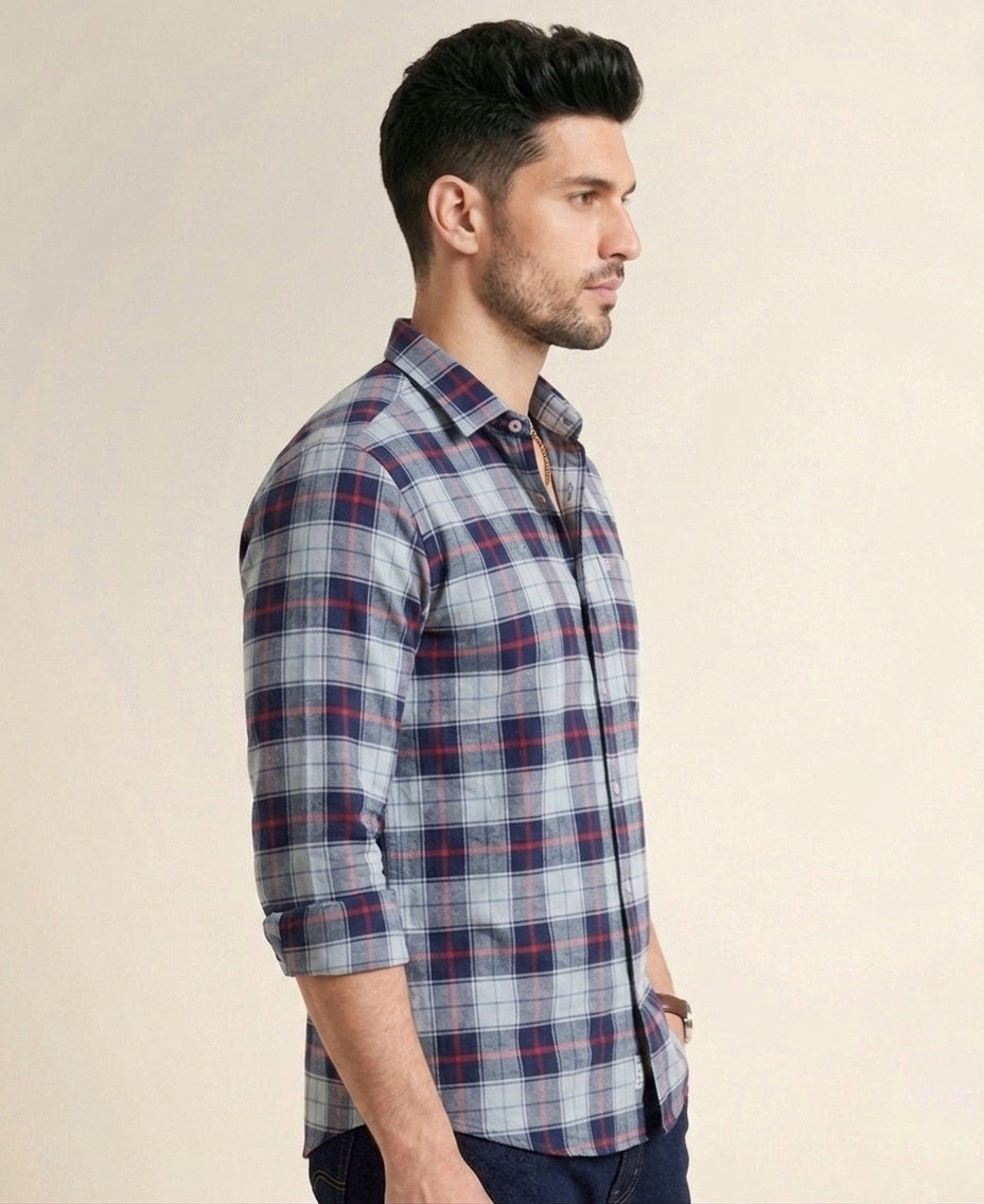 Mens Big Block Check Greyblue