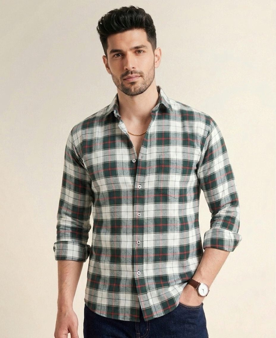 Mens Big Block Check Ivorygreen