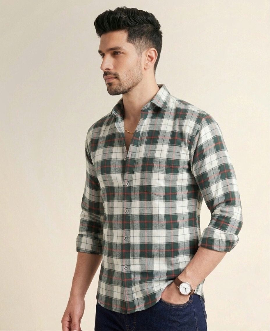 Mens Big Block Check Ivorygreen