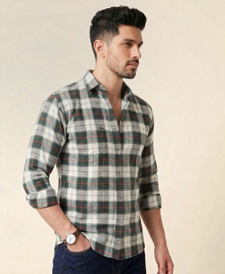 Mens Big Block Check Ivorygreen