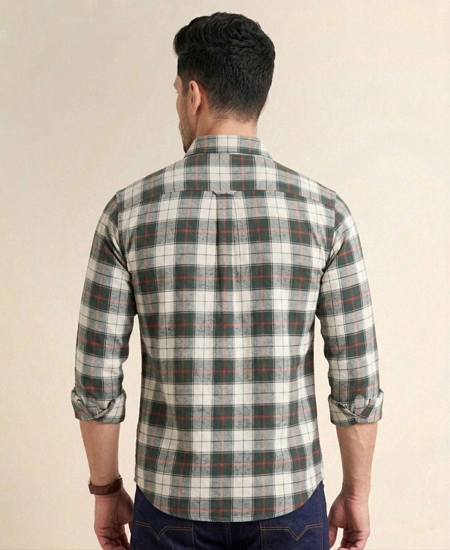 Mens Big Block Check Ivorygreen