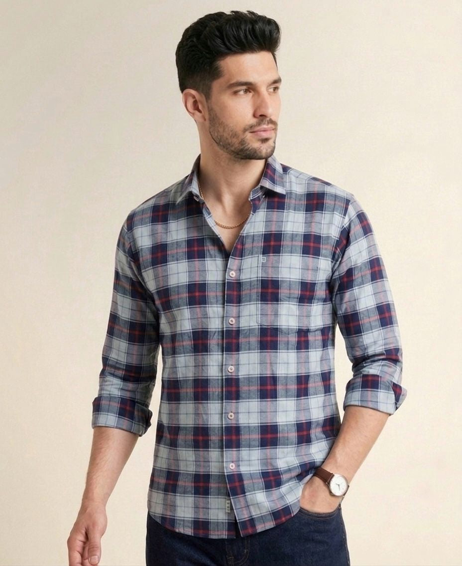 Mens Big Block Check Greyblue