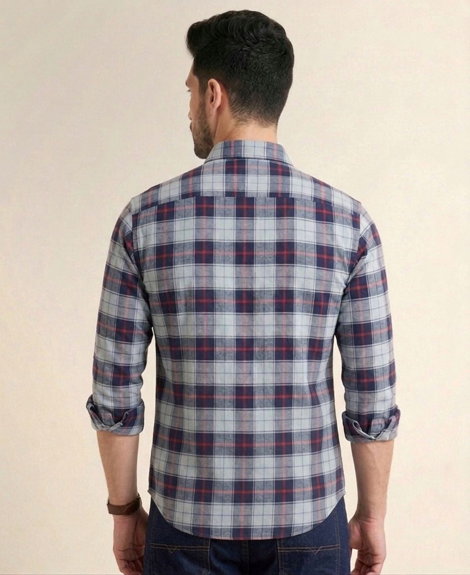 Mens Big Block Check Greyblue