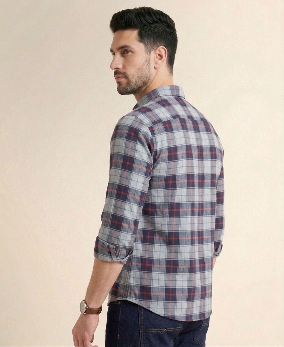 Mens Big Block Check Greyblue