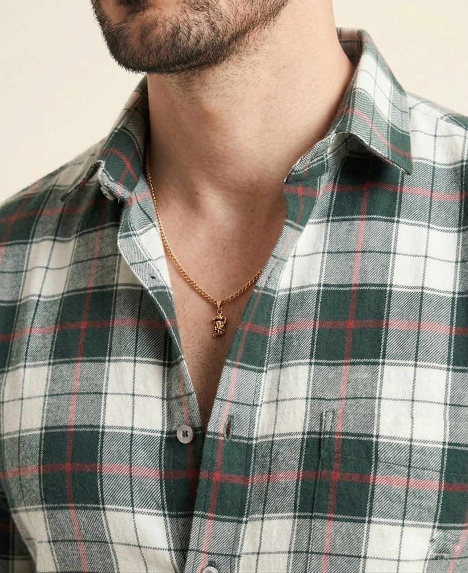 Mens Big Block Check Ivorygreen