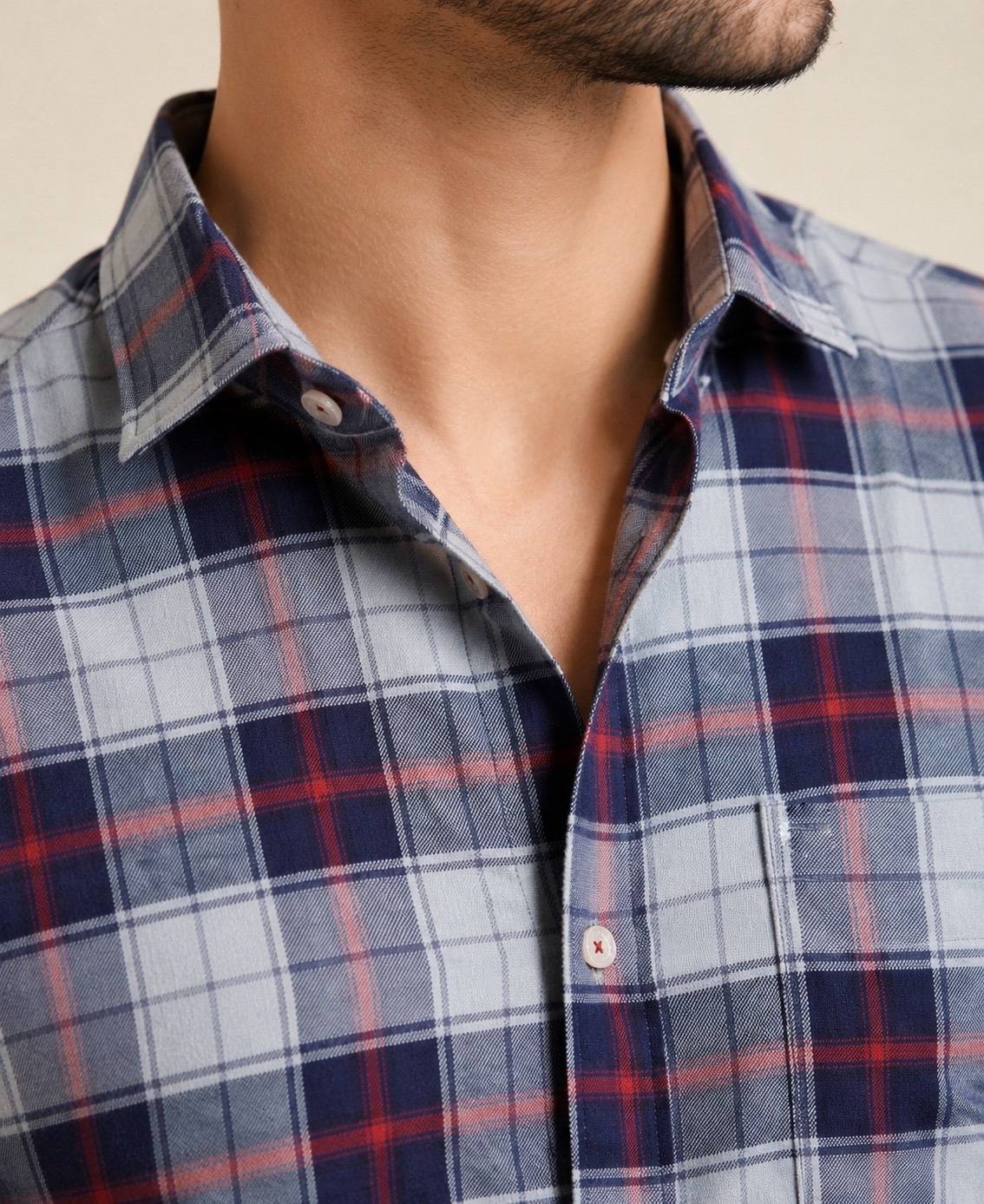 Mens Big Block Check Greyblue