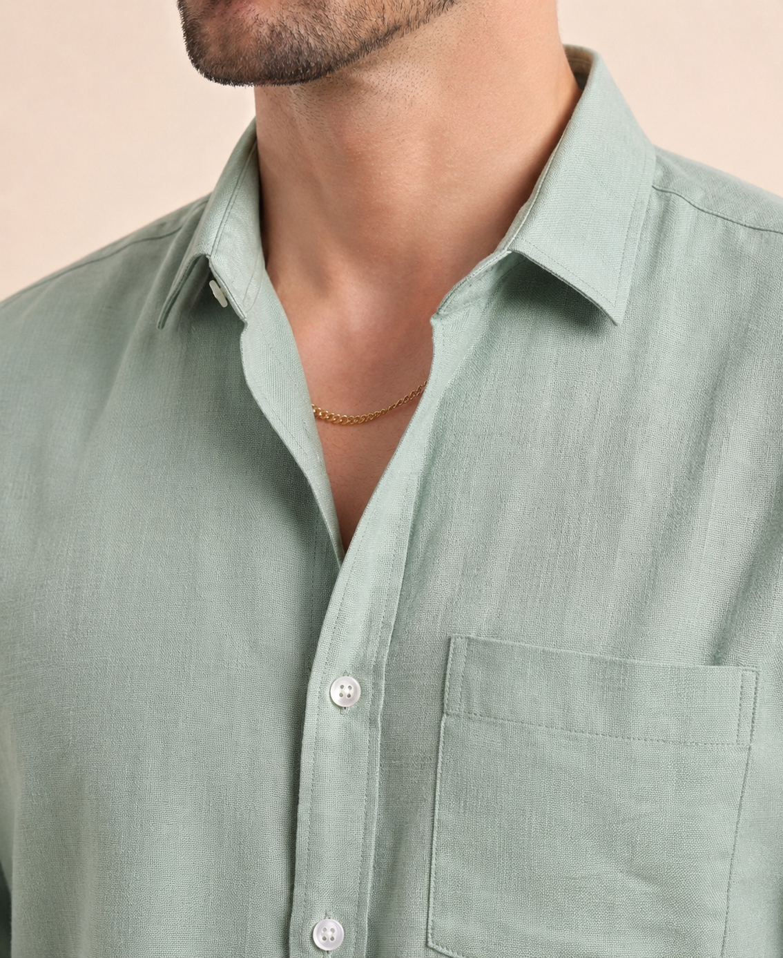 Mens Linen Shirts Light Green